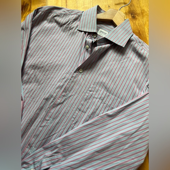Armani Collezioni Men's Striped Shirt - Pink and Blue Size 38/45 - Picture 4 of 9